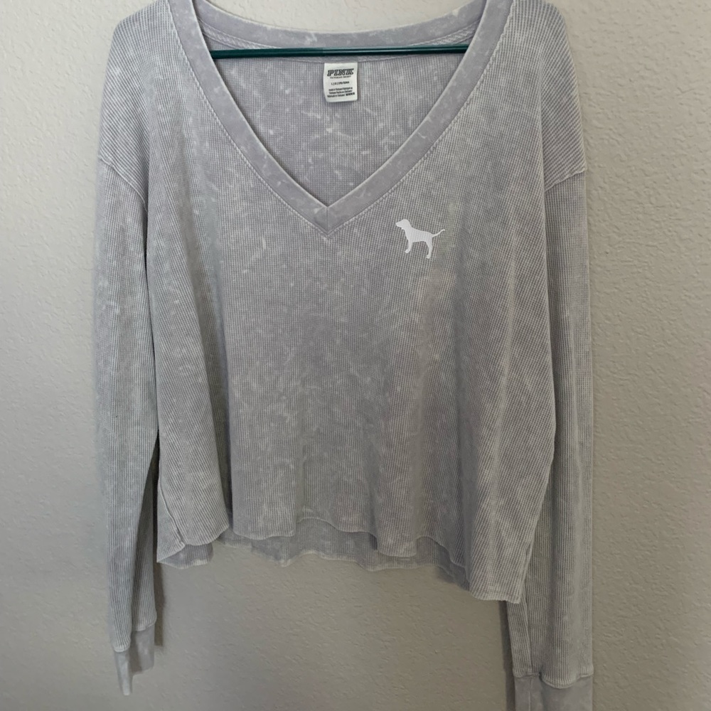 VS Pink Grey Cropped Waffle Knit Tee